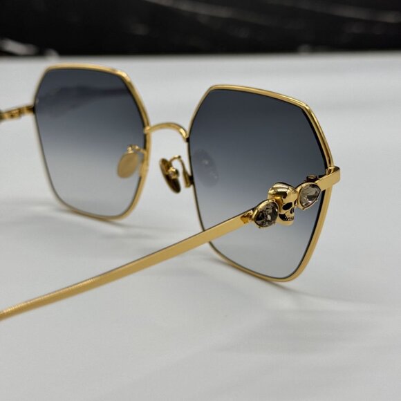 NEW AM0325S 001 ALEXANDER MCQUEEN GOLD/GREY WOMEN ALEXANDER MCQUEEN SUNGLASSES - Picture 8 of 14